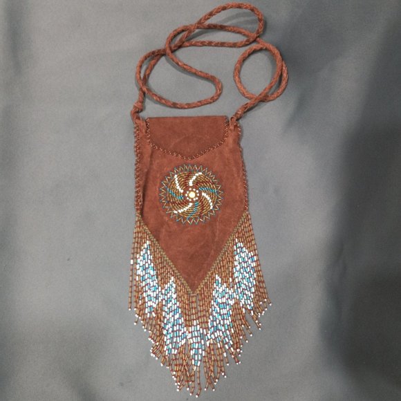 Vintage Handmade Leather Pouch w/ Glass Beading - Picture 1 of 10